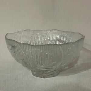 Vintage Lausitzer Glass Crystal Leaf Serving Bowl 10" Textured Glass Centerpiece